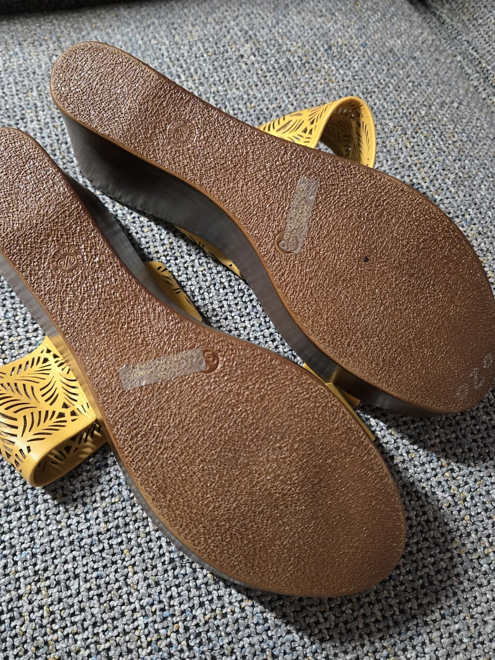 Italian Shoemakers Yellow and Brown Laser-Cut Platform Sandals